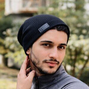 NWT Two Blind Brothers Black Ribbed Soft Knit Beanie with Braille Patch